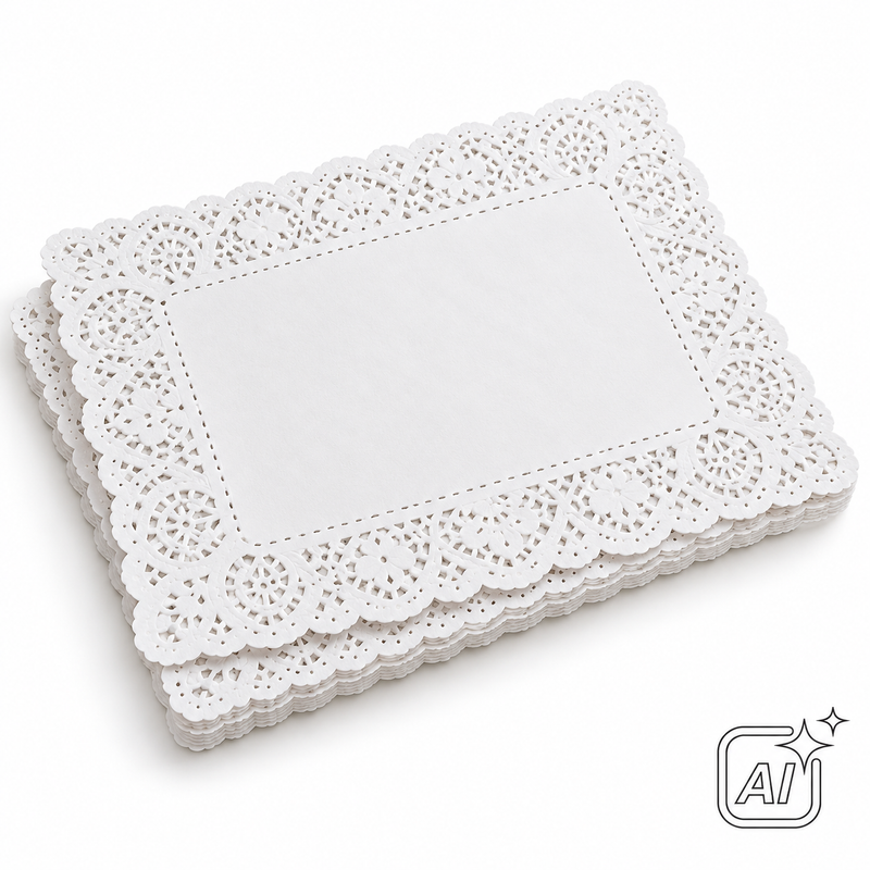 Spitzenpapiere weiß, rechteckig, 46 × 36 cm – KI-Darstellung