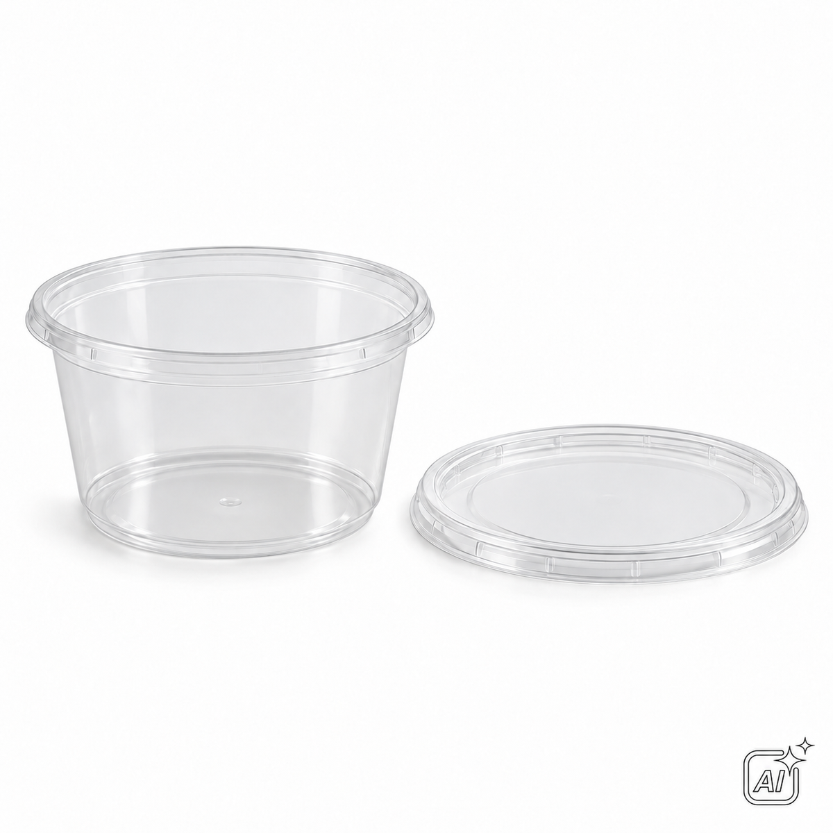 PP-Verpackungsbecher transparent, 250 ml, inklusive Deckel – KI-Darstellung