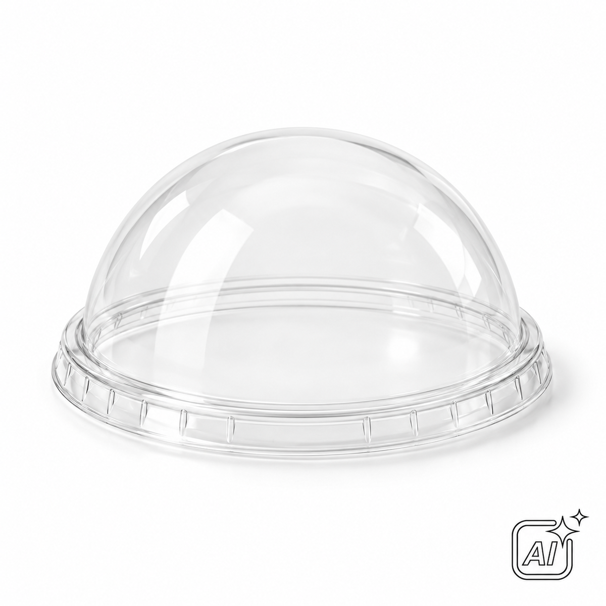 APET-Domdeckel transparent ohne Loch, Ø 95 mm – KI-Symbolbild, exemplarische Darstellung