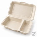 Bagasse-Menübox mit Klappdeckel, 2-geteilt, 244 × 208 × 70 mm