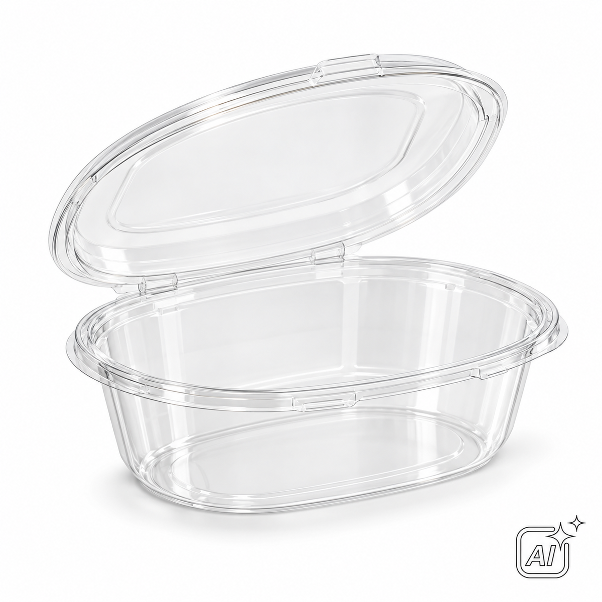 Salatschale Klappbox oval 750 ml R-PET B04 – KI-Symbolbild, exemplarische Darstellung