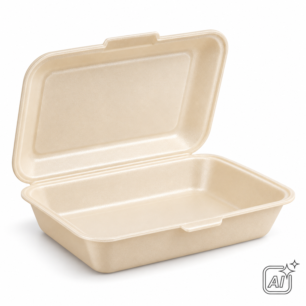 Menübox ungeteilt beige 25 × 20 × 7,5 cm – KI-Symbolbild, exemplarische Darstellung