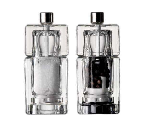 Zieher salt and pepper mill set made of acrylic, 3.7 × 3.7 × 9 cm