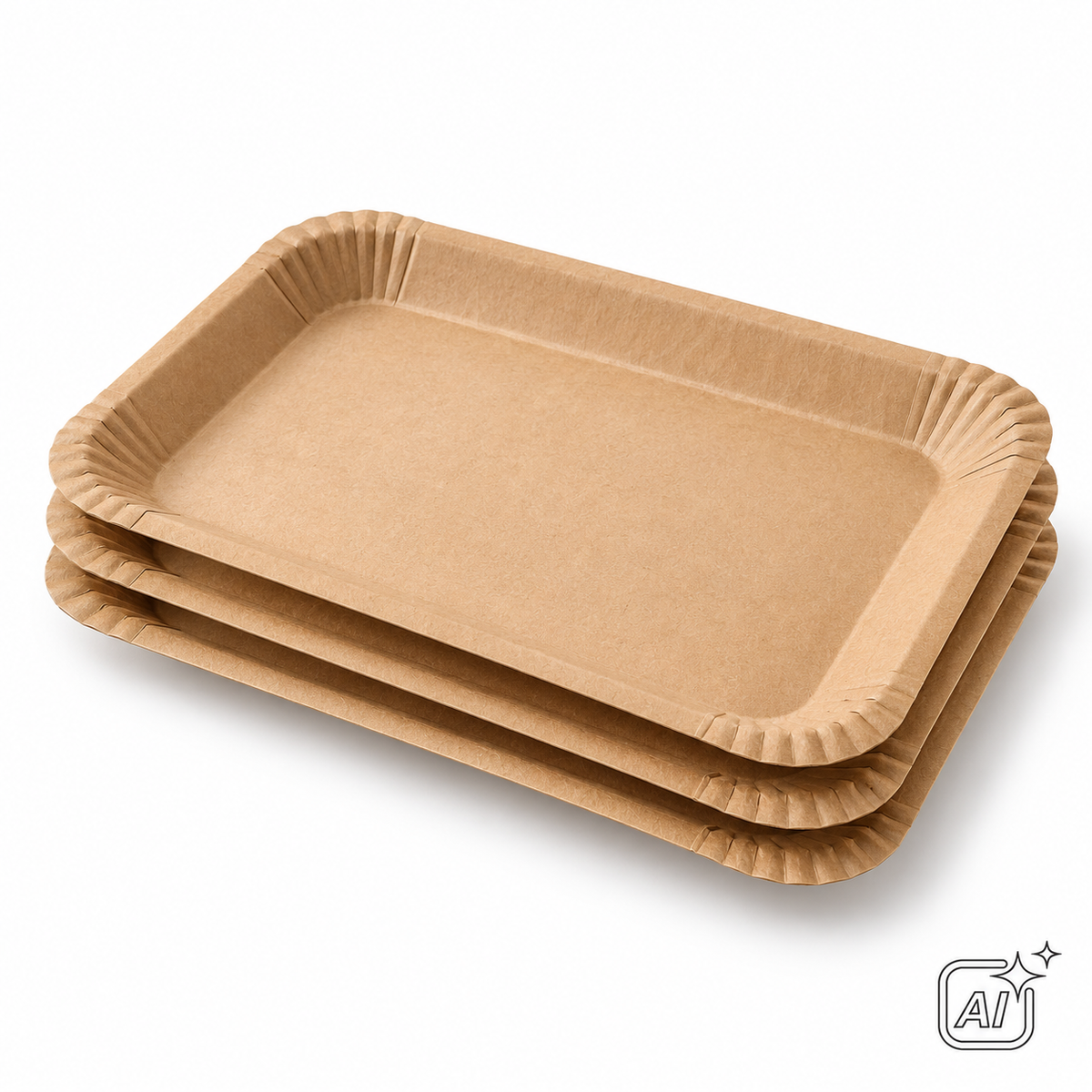 Pappteller 24 × 34 cm, braun, 250 St./Kart. – KI-Symbolbild, exemplarische Darstellung