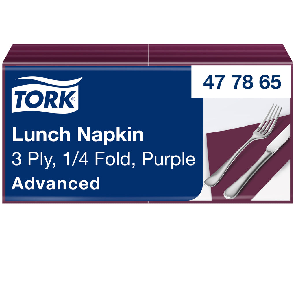 Tork Tissue-Servietten UNI violett 33x33 cm, 3-lagig, 1/4-Falz – Original-Tork-Packungsbild