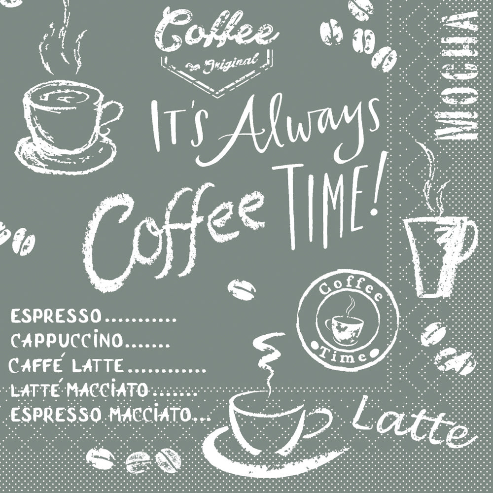 Tissue-Servietten COFFEE TIME anthrazit, 33 × 33 cm, 3-lagig – Original-IFF