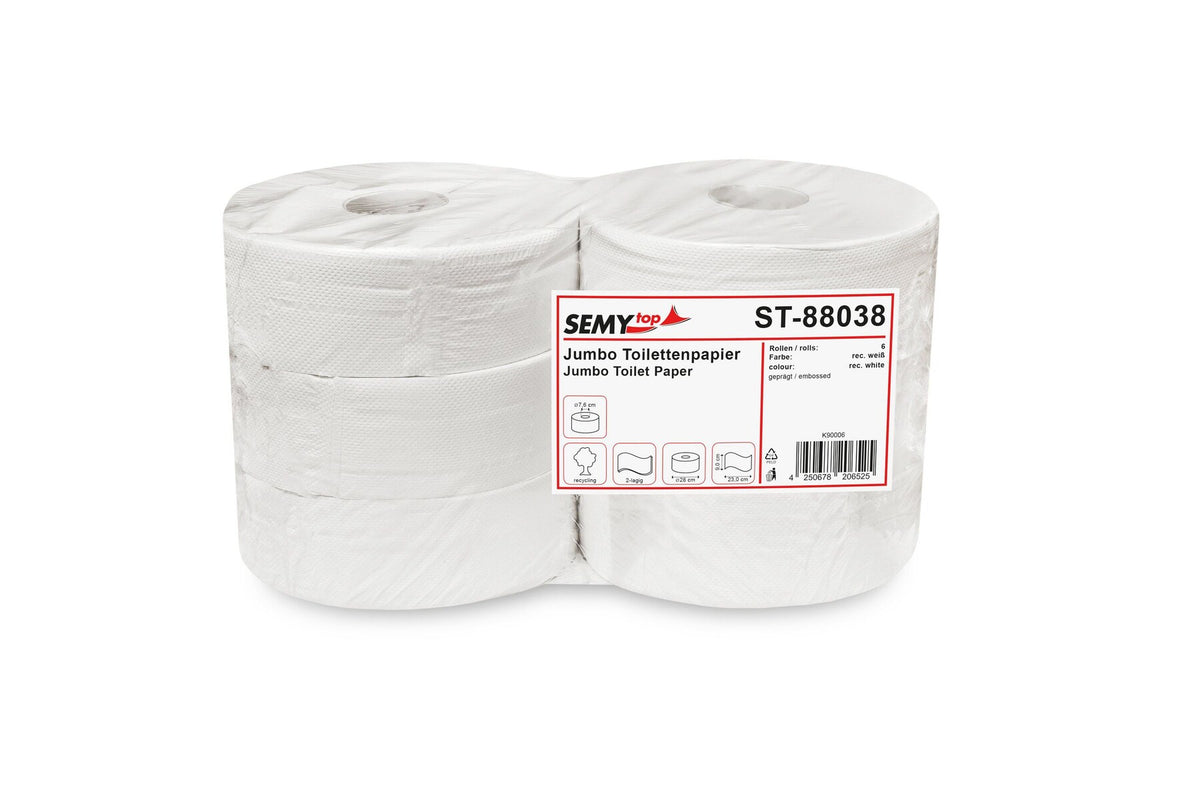 SEMYtop Jumbo-Toilettenpapier 2-lagig, Recycling weiß, Ø 28 cm